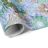 Groovy Retro Blue Protea und Daisy Muster Geschenkpapier (Rolleneckpunkt)