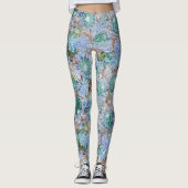 Groovy Retro Blue Protea und Daisy Muster Leggings (Vorderseite)