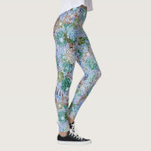 Groovy Retro Blue Protea und Daisy Muster Leggings (Rechts)