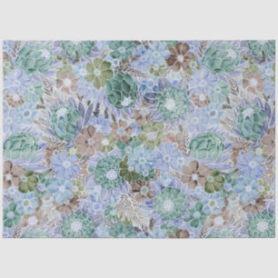 Groovy Retro Blue Protea und Daisy Pattern Wrappin Seidenpapier