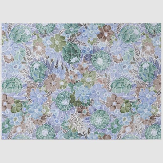Groovy Retro Blue Protea und Daisy Pattern Wrappin Seidenpapier (Vorderseite)