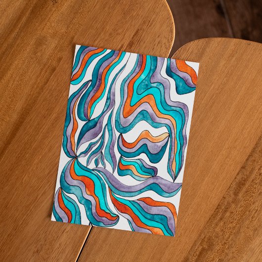 Groovy Retro Blue Wavy Hochzeit Probe Dinner Einladung