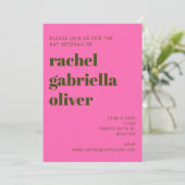 Groovy Retro Blume Bright Pink Bold Bat Mitzvah Einladung (Stehend Vorderseite)