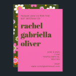 Groovy Retro Blume Bright Pink Bold Bat Mitzvah Einladung<br><div class="desc">Groovy Retro 60er Blume Rosa und Oliven Grün kühne Bat Mitzvah Einladung</div>