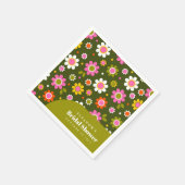 Groovy Retro Blume Olivenöl Brautparty Custom Na Serviette (Ecke)