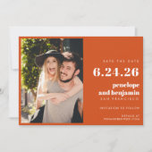 Groovy Retro Blume Orange Pink Foto Hochzeit Save The Date (Vorderseite)