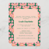 Groovy Retro Blume Peace Pink Green Bat Mitzvah Einladung (Vorne/Hinten)