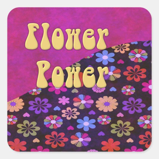 Groovy Retro Blume Power 60er 70er Quadratischer Aufkleber (Vorderseite)