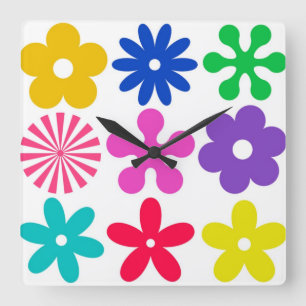 GROOVY RETRO-BLUME QUADRATISCHE WANDUHR