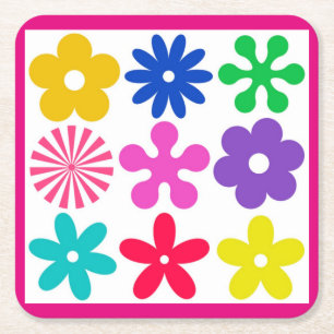 GROOVY RETRO-BLUME RECHTECKIGER PAPPUNTERSETZER