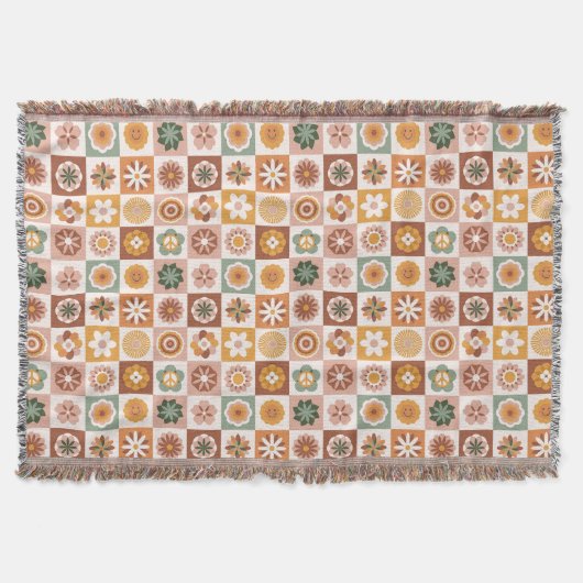 Groovy Retro Blumen Kariert Decke (Vorderseite)