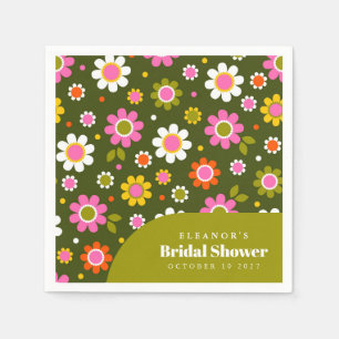 Groovy Retro Blumen Oliven Brautparty Benutzerdefi Serviette