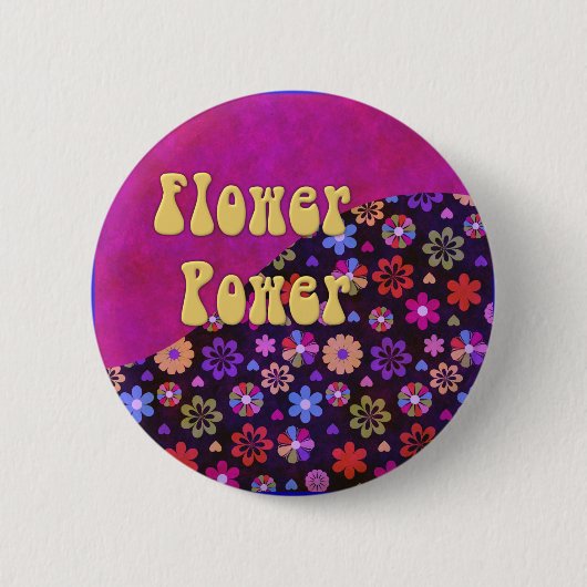 Groovy Retro Blumen-Power-60er-70er Button (Vorderseite)