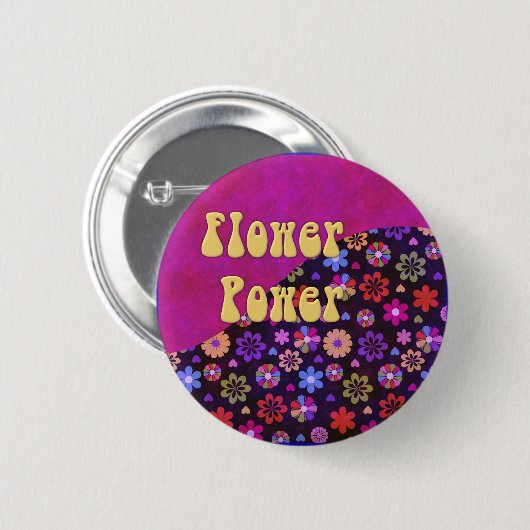 Groovy Retro Blumen-Power-60er-70er Button (Vorne & Hinten)
