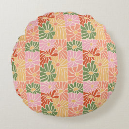 Groovy Retro-Blumen  Rundes Kissen