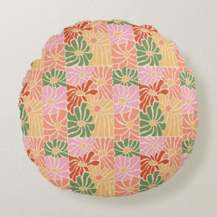 Groovy Retro-Blumen  Rundes Kissen