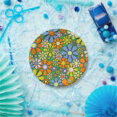 Groovy Retro Blumenfarbige 60er 70er Pattern Pappteller (Party)