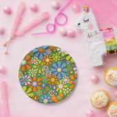 Groovy Retro Blumenfarbige 60er 70er Pattern Pappteller (Party)