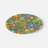Groovy Retro Blumenfarbige 60er 70er Pattern Pappteller (Schrägansicht)