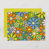 Groovy Retro Blumenfarbige 60er 70er Pattern Postkarte (Vorne/Hinten)