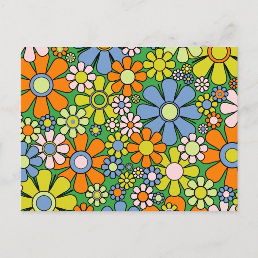 Groovy Retro Blumenfarbige 60er 70er Pattern Postkarte (Vorderseite)