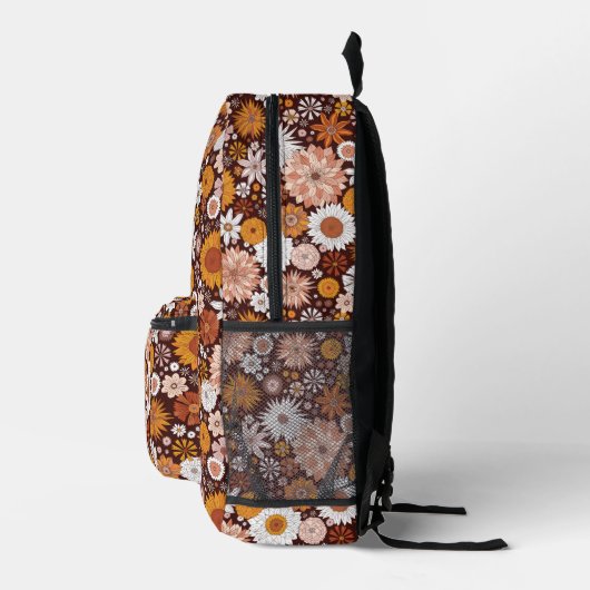 Groovy Retro Blumengartenmuster Bedruckter Rucksack (Rechts)
