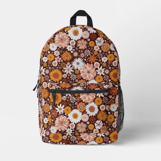 Groovy Retro Blumengartenmuster Bedruckter Rucksack (Vorderseite)