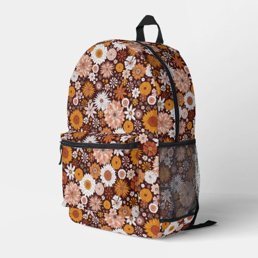 Groovy Retro Blumengartenmuster Bedruckter Rucksack (Rückseitige Ecke Rechts)
