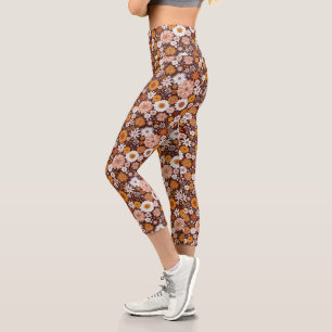 Groovy Retro Blumengartenmuster Capri Leggings