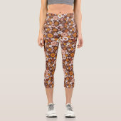 Groovy Retro Blumengartenmuster Capri Leggings (Vorderseite)