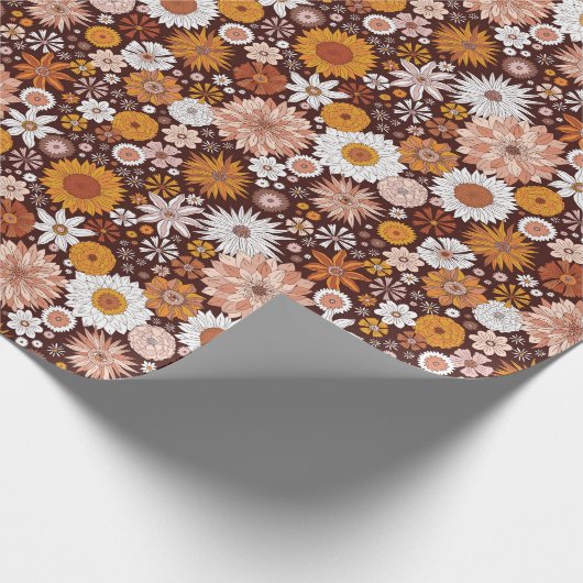 Groovy Retro Blumengartenmuster Geschenkpapier (Ecke)