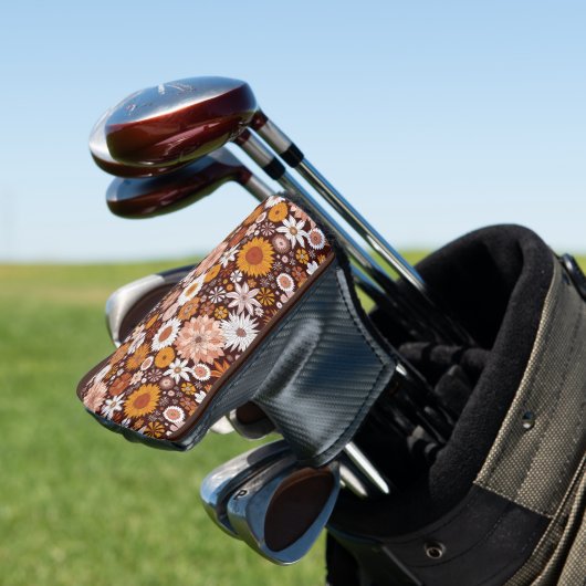 Groovy Retro Blumengartenmuster Golf Headcover (In Situ)