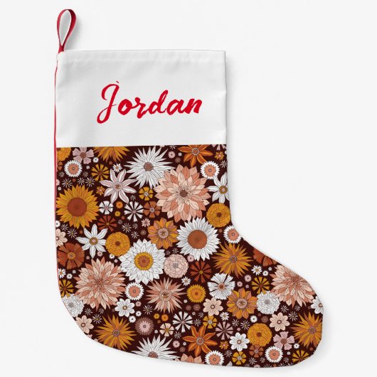 Groovy Retro Blumengartenmuster Kleiner Weihnachtsstrumpf (Vorderseite)