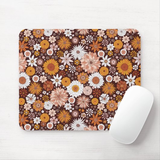 Groovy Retro Blumengartenmuster Mousepad (Mit Mouse)
