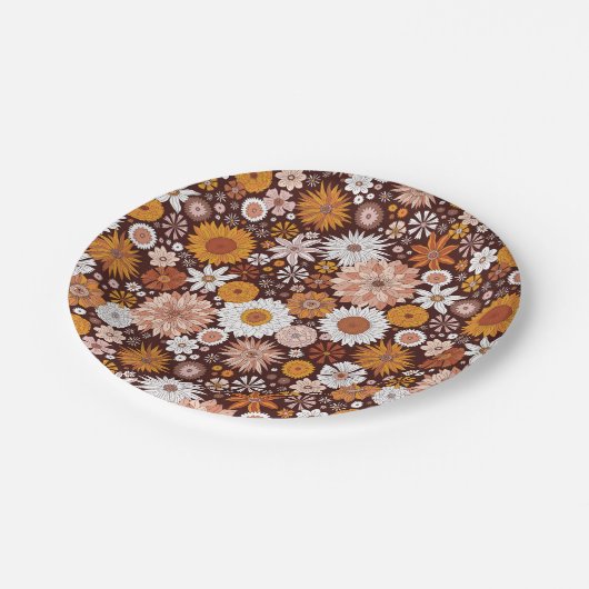 Groovy Retro Blumengartenmuster Pappteller (Schrägansicht)