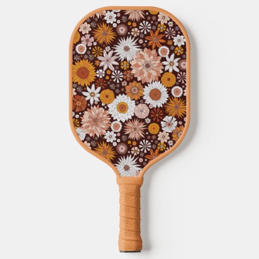 Groovy Retro Blumengartenmuster Pickleball Schläger (Vorderseite)