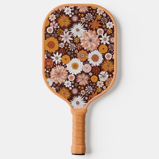 Groovy Retro Blumengartenmuster Pickleball Schläger (Rückseite)