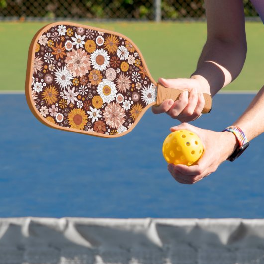 Groovy Retro Blumengartenmuster Pickleball Schläger (InSitu)