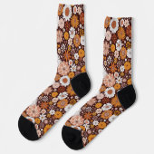 Groovy Retro Blumengartenmuster Socken (Linkes Detail)