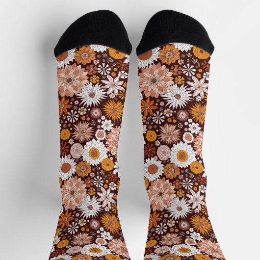 Groovy Retro Blumengartenmuster Socken (Oben)