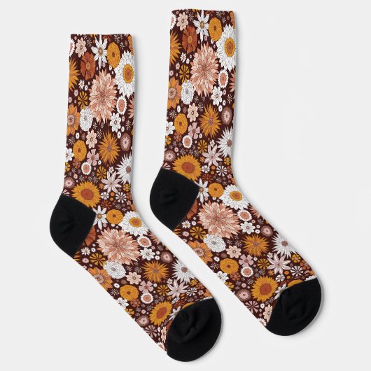 Groovy Retro Blumengartenmuster Socken (Rechts)