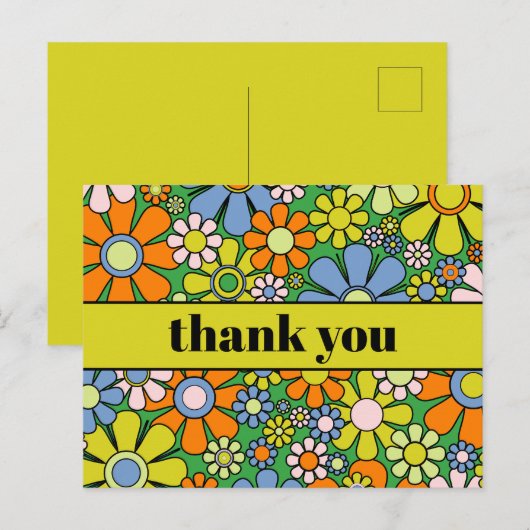Groovy Retro Blumenkolorvoller 60er 70er Vielen Da Postkarte (Vorne/Hinten)