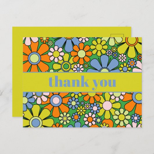 Groovy Retro Blumenkolorvoller 60er 70er Vielen Da Postkarte (Vorne/Hinten)