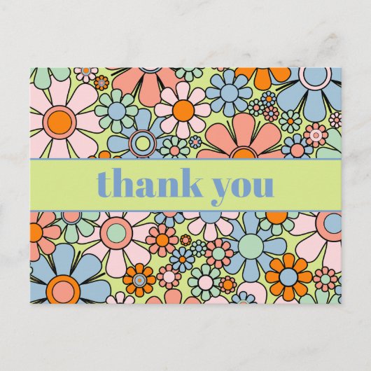 Groovy Retro Blumenkolorvoller 60er 70er Vielen Da Postkarte (Vorderseite)