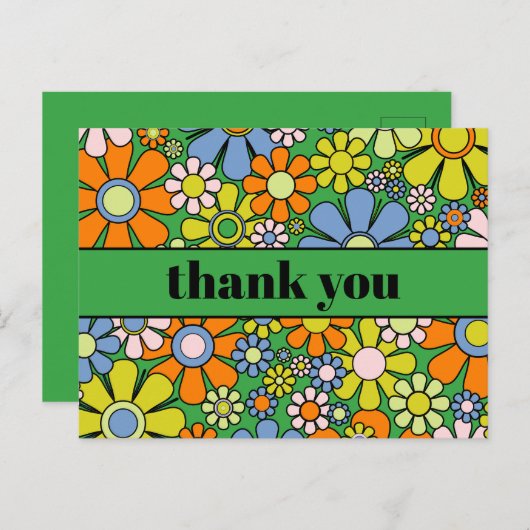Groovy Retro Blumenkolorvoller 60er 70er Vielen Da Postkarte (Vorne/Hinten)
