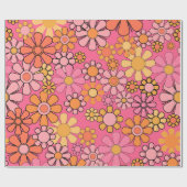 Groovy Retro Blumenmuster 60er 70er Pink Geschenkpapier (Flach)