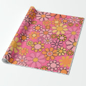 Groovy Retro Blumenmuster 60er 70er Pink Geschenkpapier (Ungerollt)