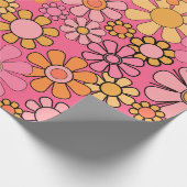 Groovy Retro Blumenmuster 60er 70er Pink Geschenkpapier (Ecke)