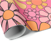 Groovy Retro Blumenmuster 60er 70er Pink Geschenkpapier (Rolleneckpunkt)