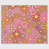Groovy Retro Blumenmuster 60er 70er Pink Whimsical Geschenkpapier (Flach)